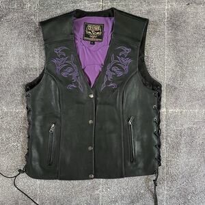 Women's Milwaukee Leather Black Purple Mesh Patch Motorcycle Vest Jacket Sz L